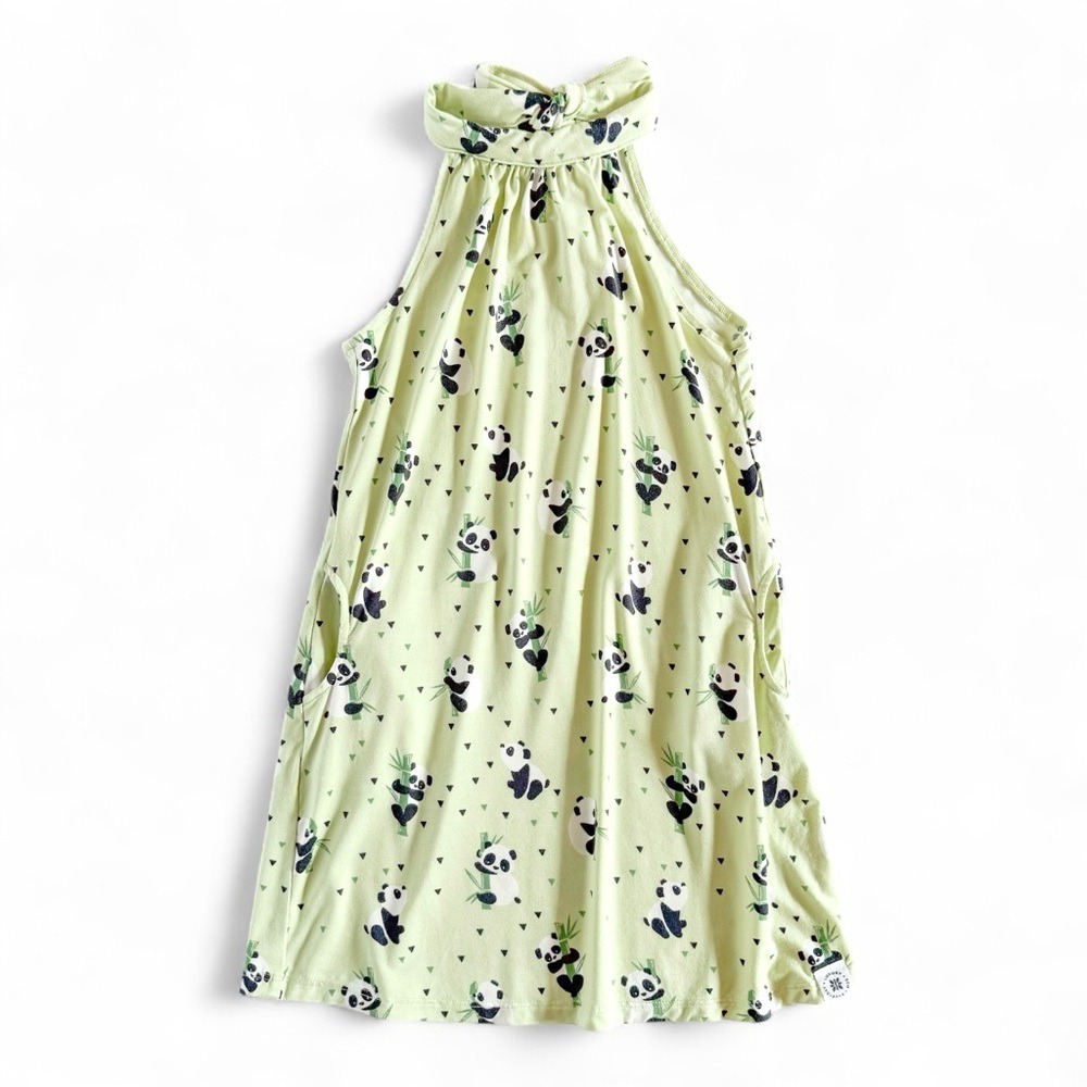 Sweet Bamboo Green Panda Bear Dress Soft Sleeveless Girls size 3 Summer